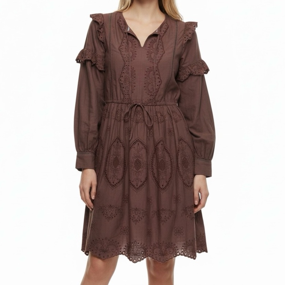 H&M Eyelet Burgundy Dress Size 4 New